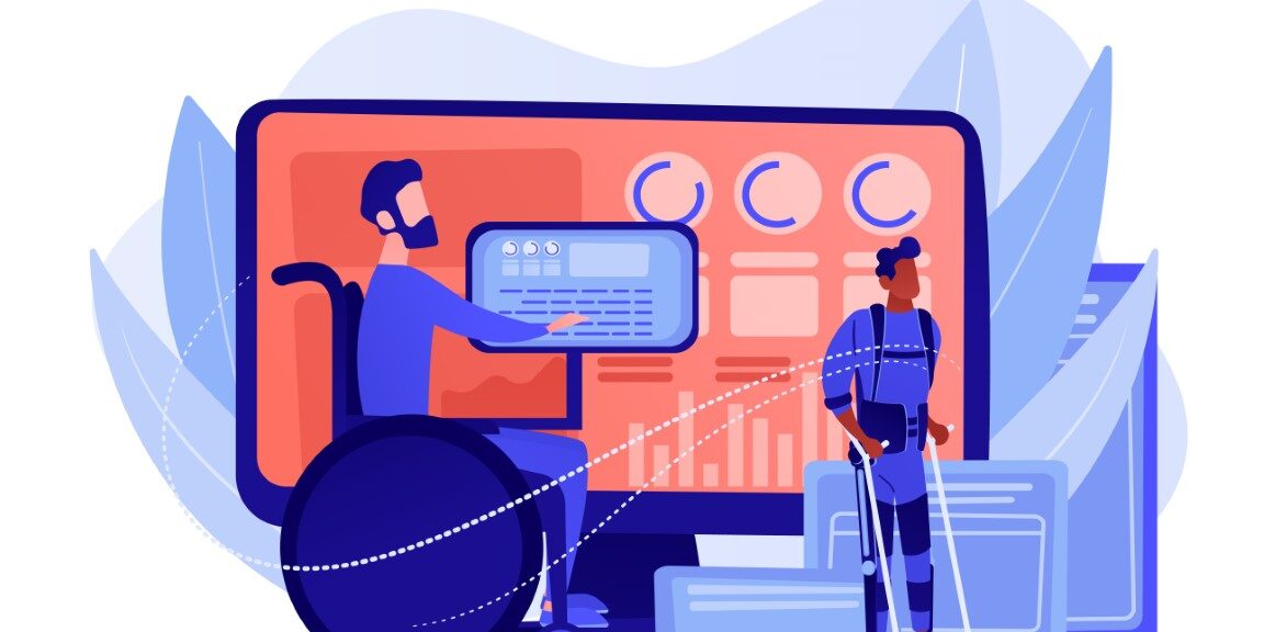 dibujo person silla de ruedas computador marketing