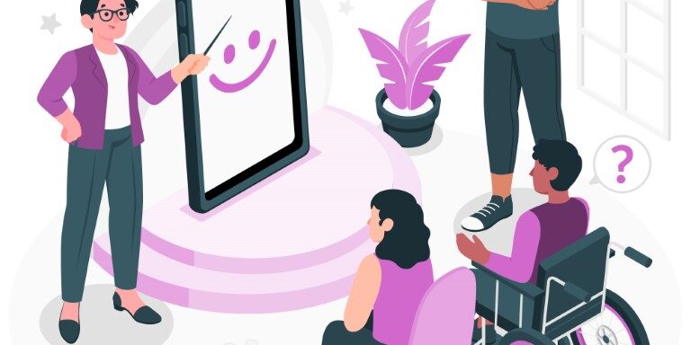 salon calse con persona con silla de ruedas