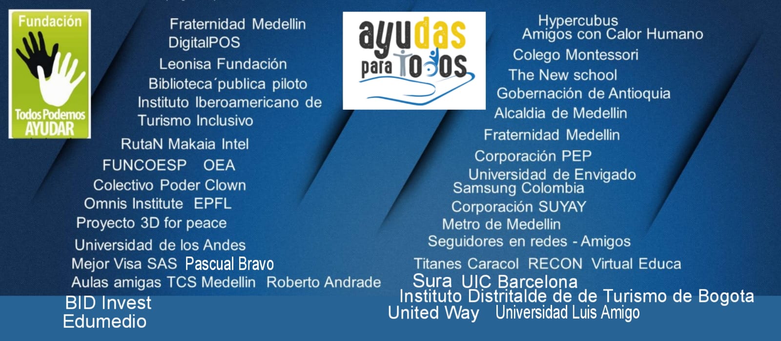 lsita de personas y empresas que han apoyado el trabajo de todos podemos ayudar y de ayudas para todos