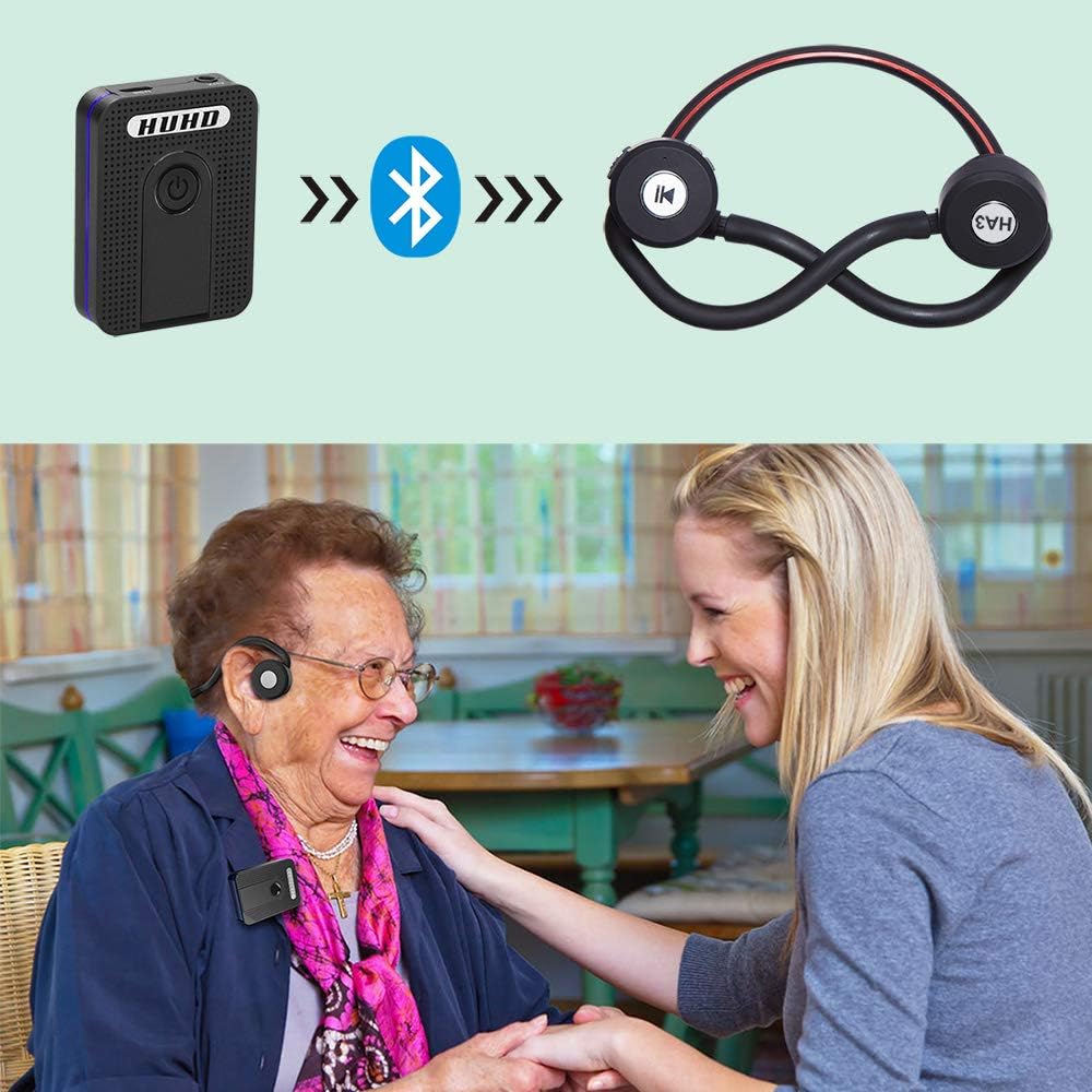 Diadema Conducción Ósea Micrófono Inalámbrico amplificador ayuda pérdida auditiva adulto mayor HUHD