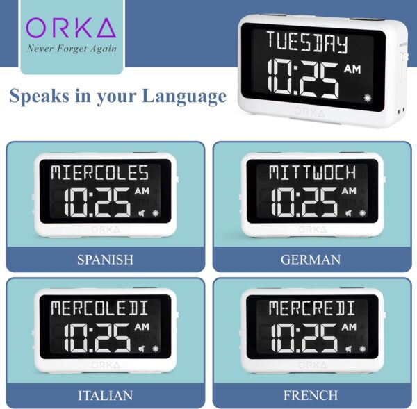 Reloj despertador ORKA habla en español para ciegos, graba recordatorios pastillas Alzheimer demencia adulto mayor