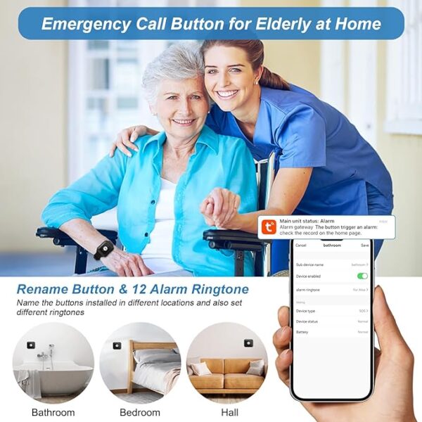 Sistema de Reloj timbre de emergencia WIFI para cuidadores discapacidad adulto mayor pacientes