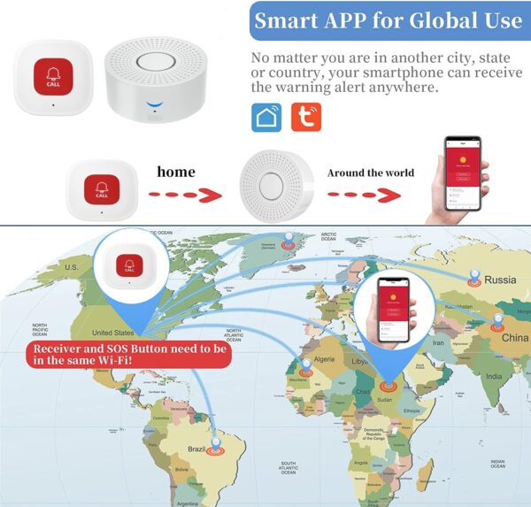 Timbre de emergencia WIFI SOS para cuidadores discapacidad adulto mayor pacientes