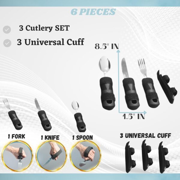 Kit tenedor cuchara y cuchillo con correa Discapacidad Adulto Mayor terapia ocupacional,Parkinson,artritis, Ayuda para comer