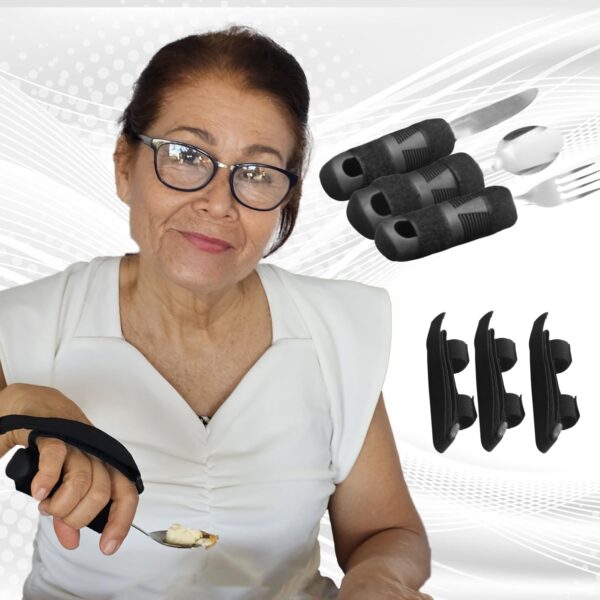 Kit tenedor cuchara y cuchillo con correa Discapacidad Adulto Mayor terapia ocupacional,Parkinson,artritis, Ayuda para comer