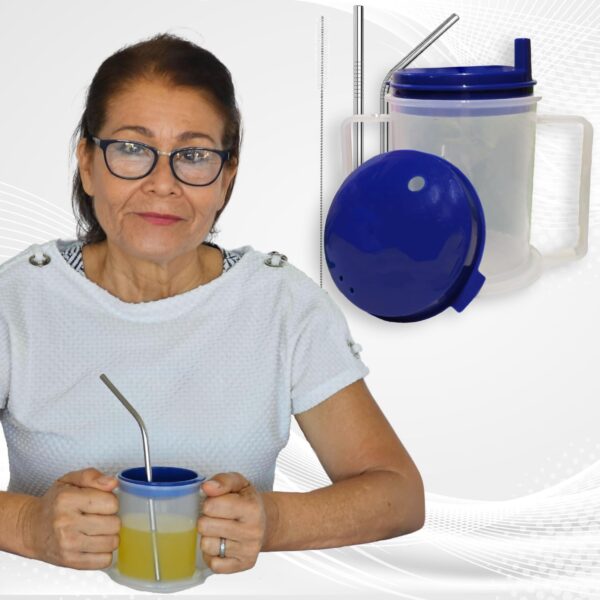 Vaso anti derrames pitillo discapacidad adulto mayor Parkinson demencia pacientes temblores alimentación comer