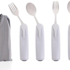 2 Kits cuchara y tenedor adaptados discapacidad, adulto mayor, parkinson, mango grueso, fácil agarre Pekokavo