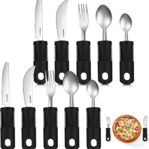 2 Kits de cuchara tenedor cuchillo accesible discapacidad, adulto mayor, parkinson, mango grueso, fácil agarre