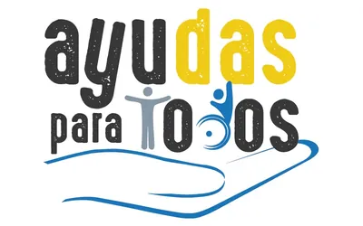 logo ayudas para todos texto sobre una mano